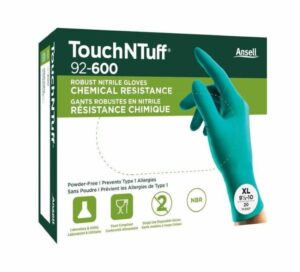 0076490460518_1 Ühekordsed nitriilkindad Ansell TouchNTuff 92-600, 0,12mm, suurus XL (9,5-10), sile peopesa, rohelised, 20tk pakis