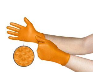 0076490647784_1 Ühekordsed nitriilkindad Ansell Microflex Mega Grip 93-256, 100tk, 0,13mm, 275mm pikad oranžid, suurus XXL (10.5-11)