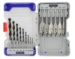 10802470001 Tivoly puidupuuride komplekt – 15-osaline, Ø2–24mm, kolmiktipuga ja lamedad puurid, RANGER karp