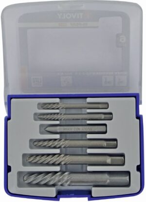 11111070001_1 Tivoly tappide ja kruvide ekstraktorite komplekt – 6-osaline (ekstraktorid nr 1–5 + X-Out Ø2–8 mm), HRC-karastatud teras