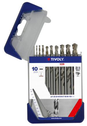 11437770004 Tivoly metallipuuride komplekt – 10-osaline Ø 1–10 mm, "split point", 30° N-spiraaliga, HSS, silindriline vars
