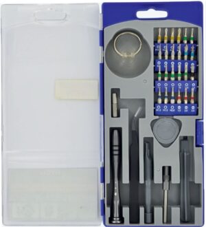 11501570041_1 Tivoly nutitelefoni ja tahvelarvuti remondikomplekt – 32-osaline HSS-puurotsikute ja kruvikeerajaotsikute komplekt, 4 mm kuuskantvars, hall plastikkarp