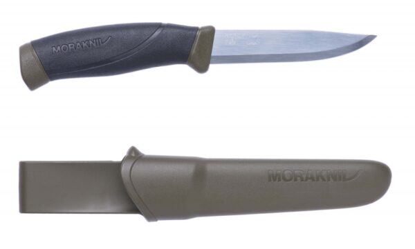 11863 Morakniv Companion Välinuga – Sõjaväeroheline, 2.0 mm Süsinikterasest Tera, Tupp