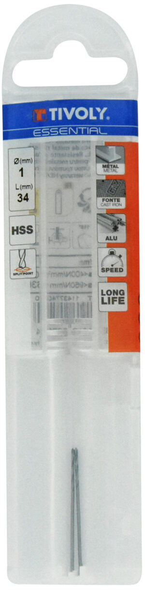 3221910205904_1 Metallipuurid 1.0 mm, HSS, üleni lihvitud, Tipunurk terav (split point) 118°, 2tk, jaepakend