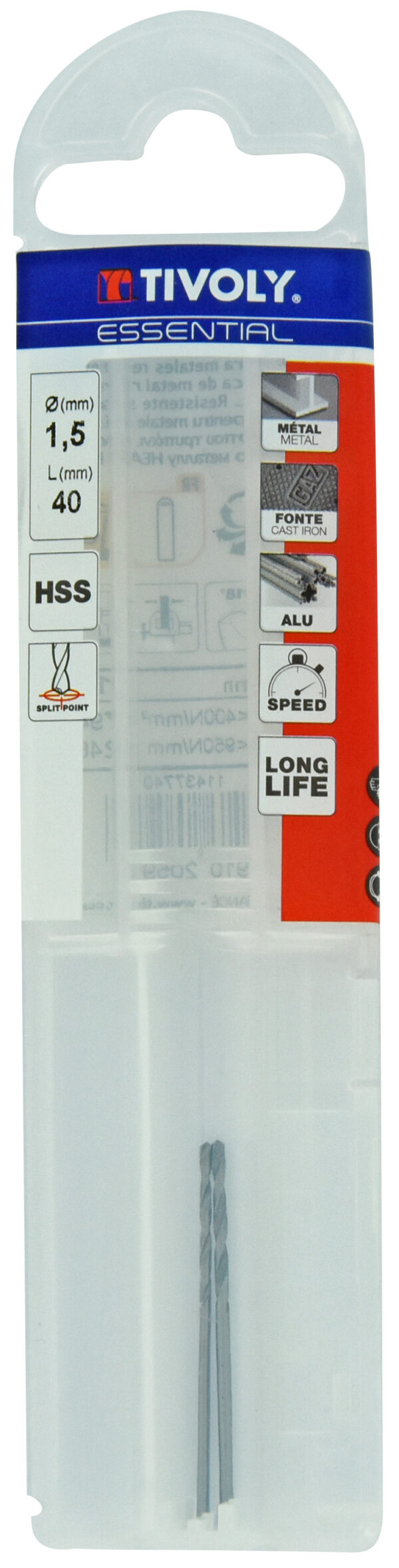 3221910205911_1 Metallipuurid 1.5 mm, HSS, üleni lihvitud, Tipunurk terav (split point) 118°, 2tk, jaepakend