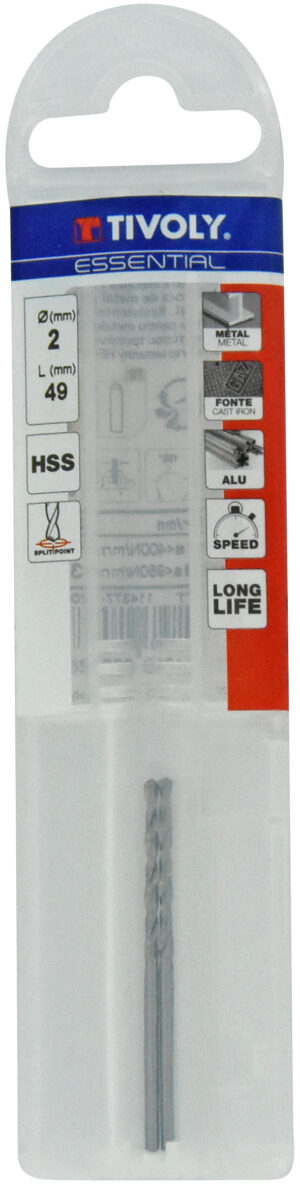 3221910205928_1 Metallipuurid 2.0 mm, HSS, üleni lihvitud, Tipunurk terav (split point) 118°, 2tk, jaepakend