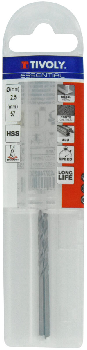 3221910205935_1 Metallipuurid 2.5 mm, HSS, üleni lihvitud, Tipunurk terav (split point) 118°, 2tk, jaepakend