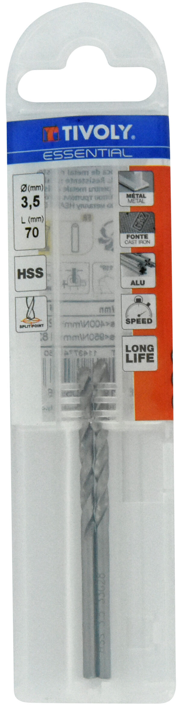 3221910205966_1 Metallipuurid 3.5 mm, HSS, üleni lihvitud, Tipunurk terav (split point) 118°, 2tk, jaepakend