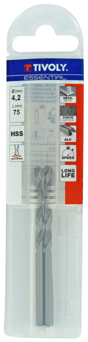 3221910205980_1 Metallipuurid 4.2 mm, HSS, üleni lihvitud, Tipunurk terav (split point) 118°, 2tk, jaepakend