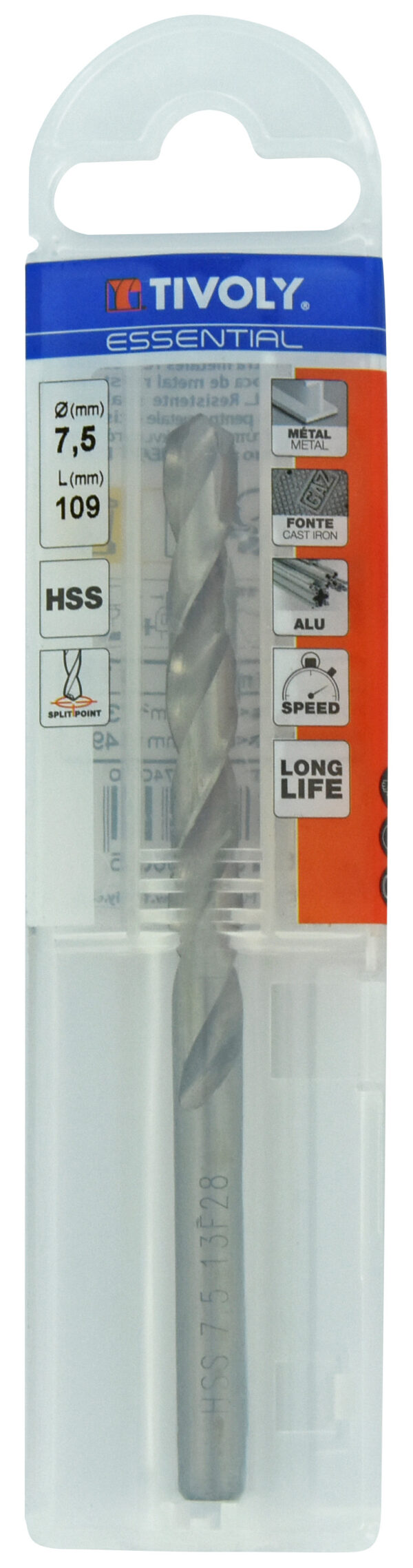 3221910206055_1 Metallipuur 7.5 mm, HSS, üleni lihvitud, Tipunurk terav (split point) 118°, jaepakend