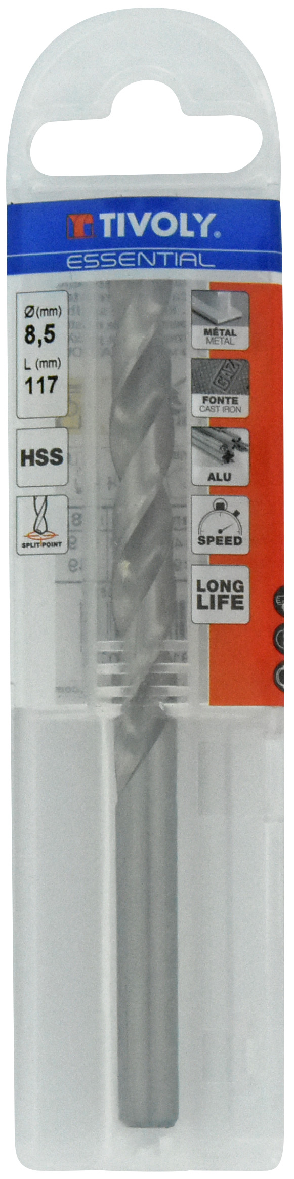 3221910206079_1 Metallipuur 8.5 mm, HSS, üleni lihvitud, Tipunurk terav (split point) 118°, jaepakend