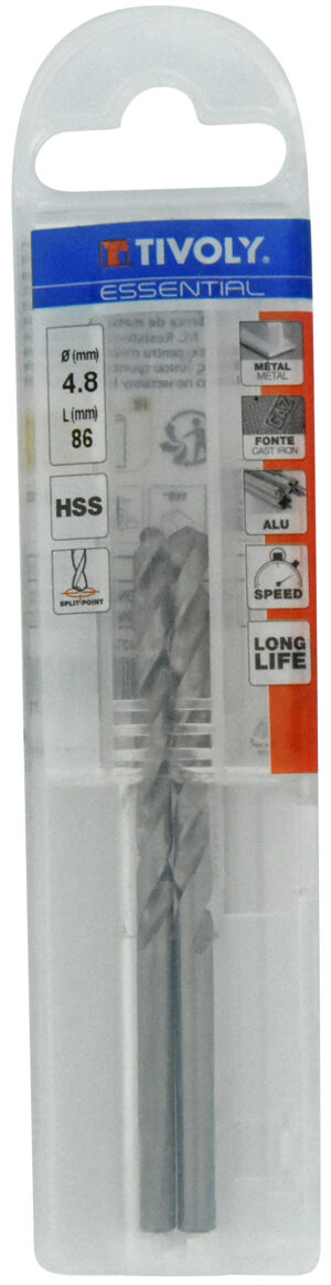 3221910852931_1 Metallipuurid 4.8 mm, HSS, üleni lihvitud, Tipunurk terav (split point) 118°, 2tk, jaepakend