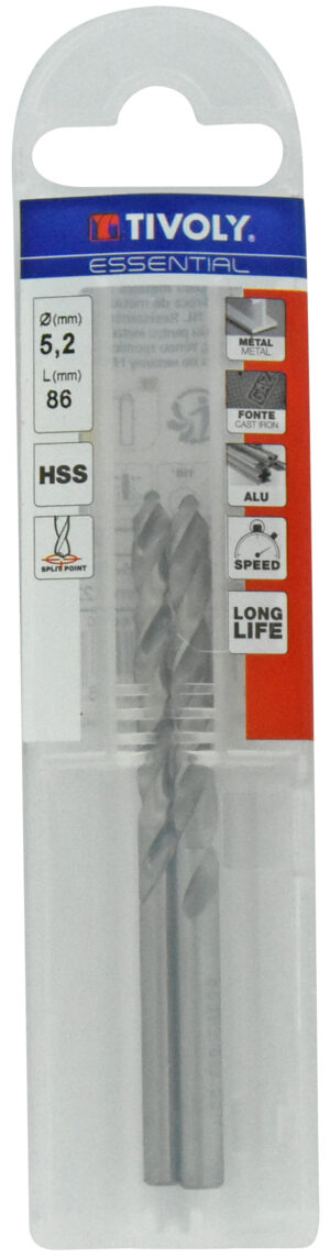 3221910852948_1 Metallipuurid 5.2 mm, HSS, üleni lihvitud, Tipunurk terav (split point) 118°, 2tk, jaepakend