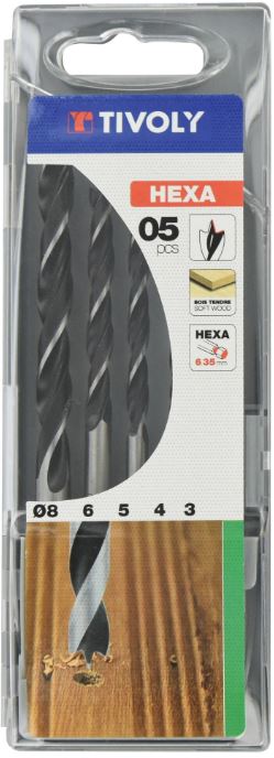 3221910866617_1 Puidupuuride komplekt 3-8mm, 5-osaline, 1/4 kuuskant saba