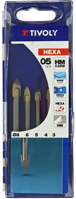 3221910900397_1 Kõvasulam klaasipuuride komplekt, 5 osa. 1/4" kuuskant kinnitus, 3-4-5-6-8mm