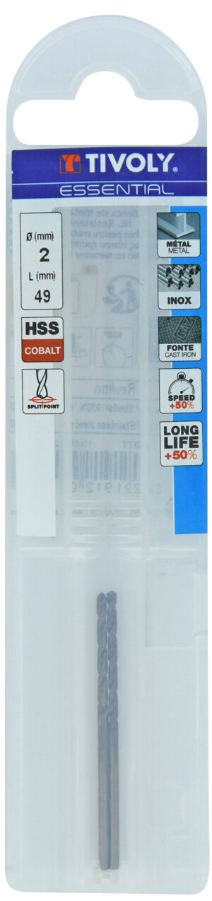 3221912002273_1 Metallipuurid 2.0mm, HSS-Co, üleni lihvitud. Tipunurk terav (split point) 135°. T Line, jaepakend, 2tk