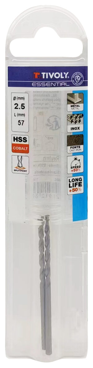 3221912002297_1 Metallipuurid 2.5mm, HSS-Co, üleni lihvitud. Tipunurk terav (split point) 135°. T Line, jaepakend, 2tk