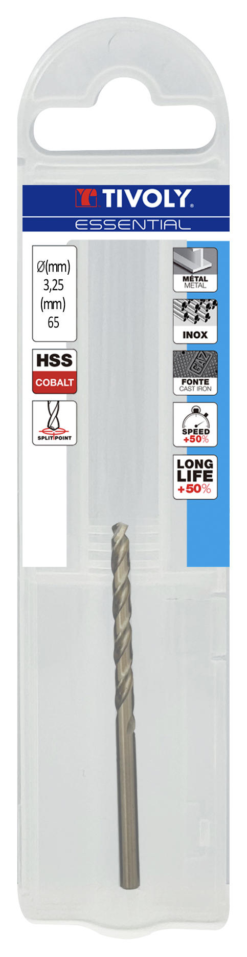 3221912002310_1 Metallipuurid 3.25mm, HSS-Co, üleni lihvitud. Tipunurk terav (split point) 135°. T Line, jaepakend, 2tk