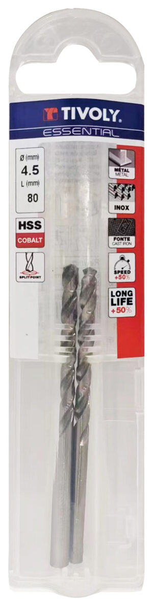 3221912002358_1 Metallipuurid 4.5mm, HSS-Co, üleni lihvitud. Tipunurk terav (split point) 135°. T Line, jaepakend, 2tk