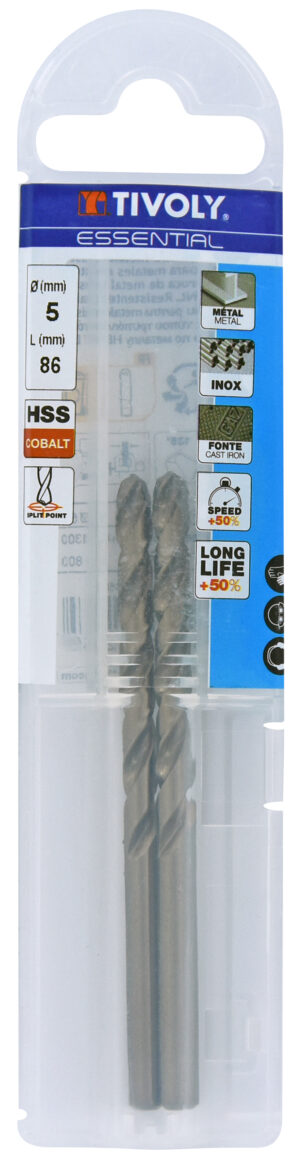 3221912002365_1 Metallipuurid 5.0mm, HSS-Co, üleni lihvitud. Tipunurk terav (split point) 135°. T Line, jaepakend, 2tk