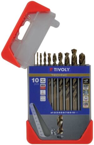 3221912021403_1 Tivoly SLR metallipuuride komplekt – 10-osaline Ø 1–10 mm, HSS-Co(5%), 35° N-spiraaliga, lasertähistus sügavuse kontrolliks, CLIPSTER karp