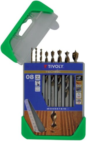 3221912022851_1 Tivoly Speed-Point puidupuuride komplekt – 8-osaline Ø2–10 mm, kolmnurk vars, HSS, sügavuse skaalaga, CLIPSTER karp