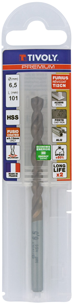 3221912045737_1 Metallipuur 6.5mm, FURIUS HSS, Ti2CN FUSIO, üleni lihvitud, Tipunurk terav (split point) 135°, jaepakend