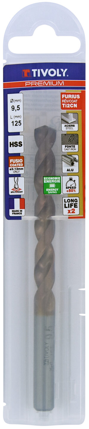 3221912045805_1 Metallipuur 9.5mm, FURIUS HSS, Ti2CN FUSIO, üleni lihvitud, Tipunurk terav (split point) 135°, jaepakend