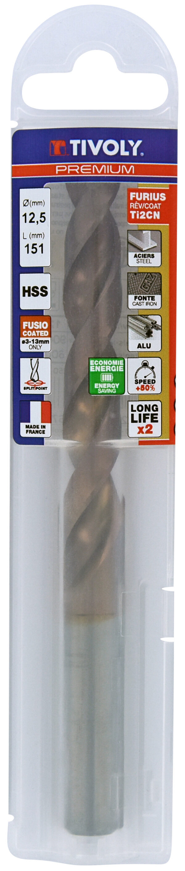 3221912045867_1 Metallipuur 12.5mm, FURIUS HSS, Ti2CN FUSIO, üleni lihvitud, Tipunurk terav (split point) 135°, jaepakend