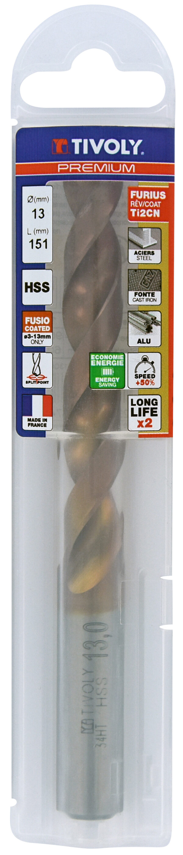 3221912045874_1 Metallipuur 13mm, FURIUS HSS, Ti2CN FUSIO, üleni lihvitud, Tipunurk terav (split point) 135°, jaepakend