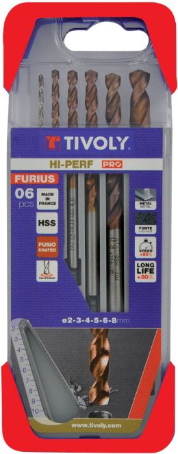 3221912112521_1 Tivoly FURIUS FUSIO metallipuuride komplekt – 6-osaline Ø2–8 mm, 135° "split point", 35° N-spiraaliga, FUSIO-kate, HSS, CLIPSTER karp