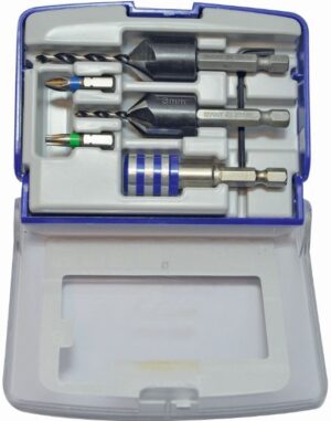 3221912117489_1 Puidupuuride ja süvistite komplekt (terrassile), 7 osa - Ø3 & Ø4, magnet otsakuhoidja, 2 otsakut (PZ2, TX25). "Half-box"