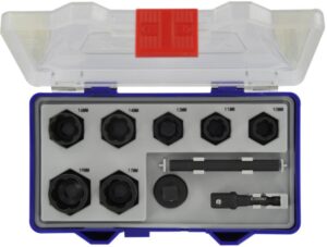 3221912132093_1 Tivoly löögipadrunite ekstraktorkomplekt – 10-osaline, 3/8″ kuuskantvõll, Ø 10–19 mm, CrMo teras, must fosfaatkate, adapterite ja tõmbetangiga