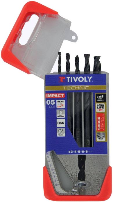 3221912161703_1 Tivoly lehtmetalli- ja torupuuride komplekt – 5-osaline Ø2–6 mm, "Burr-Free" eritera, 30° N-spiraaliga, 6,35 mm kuusnurkvars, HSS