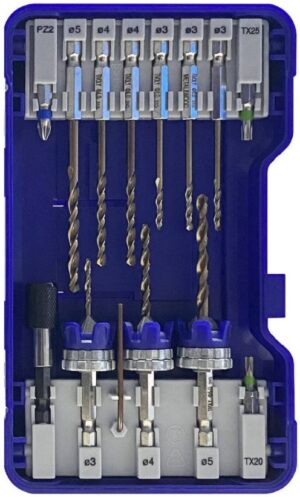 3221912291196_1 Tivoly kombineeritud puur- ja süvistuskomplekt – 13-osaline, HSS 2-ühes Ø 3–5 mm, kiirvahetusvars, reguleeritav sügavusseade, CLIPSTER karp