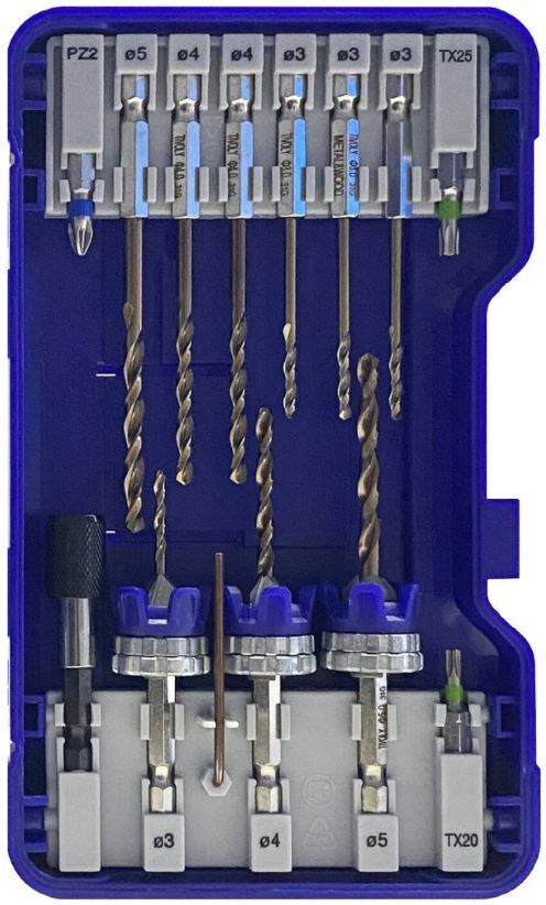 3221912291196_1 Tivoly kombineeritud puur- ja süvistuskomplekt – 13-osaline, HSS 2-ühes Ø 3–5 mm, kiirvahetusvars, reguleeritav sügavusseade, CLIPSTER karp