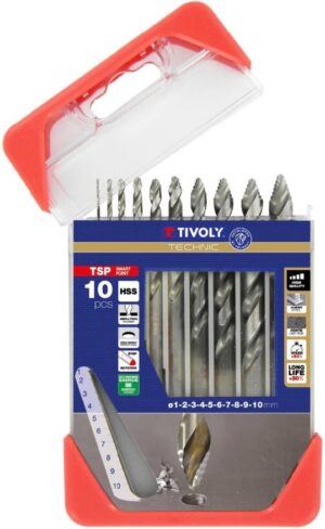 3221912344465_1 Tivoly Smart Point HSS-metallipuuride komplekt – 10-osaline Ø 1–10 mm, automaatne tsenterdus, kolmnurkvars, CLIPSTER karp