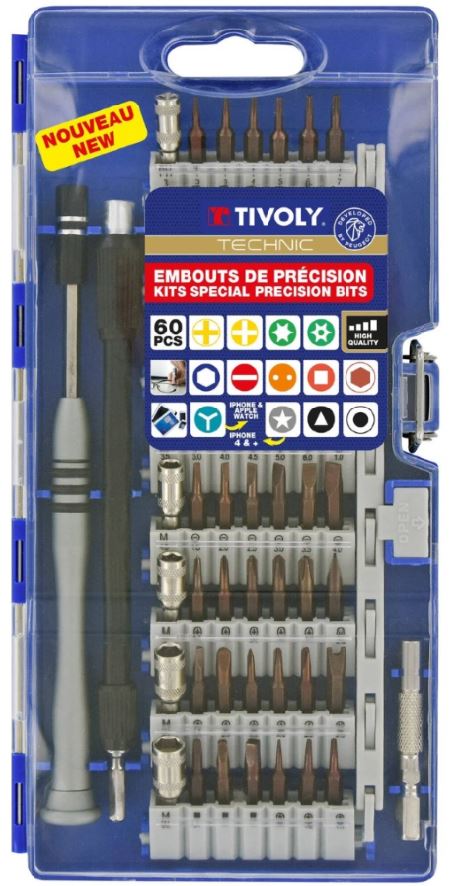 3221912354860_1 Tivoly täppisotsikute komplekt – 60-osaline S2 teras, 4 mm kuuskantvars, värvikoodiga hoidik, oksüdeeritud viimistlus, RANGER karp