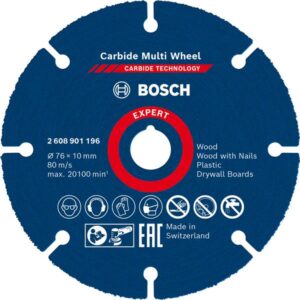 4059952567549_1 Lõikeketas Bosch Carbide MultiWheel 76x1x10mm. Sobib puidule, naeltega puidule, plastikule, vasktorudele