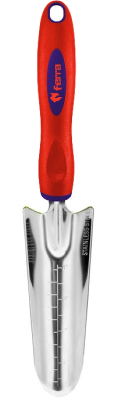 4745090950762 Ferra väike istutuslabidas sügavuse skaalaga, kroomitud terasest