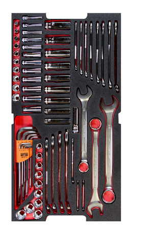 7314150233465 Tööriistade kmpl MRO tööriistadega vahtaluses 69 osa: lehtsilmusvõtmed 111M 6-24mm, padrunvõtmed 1/4" ja 3/8" ja kuuskantvõtmete kmpl