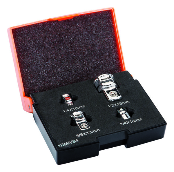 7314153014658 Narre-lehtsilmusvõtmete adapterite kmpl 4 osa (10mm-1/4", 13mm-3/8", 19mm-1/2", 10mm-1/4" kuuskant otsakutele)