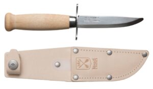 7391846026150_1 Laste nuga Morakniv Scout 39 Safe, topelt sõrmekaitse ja nahast vutlariga, Natural