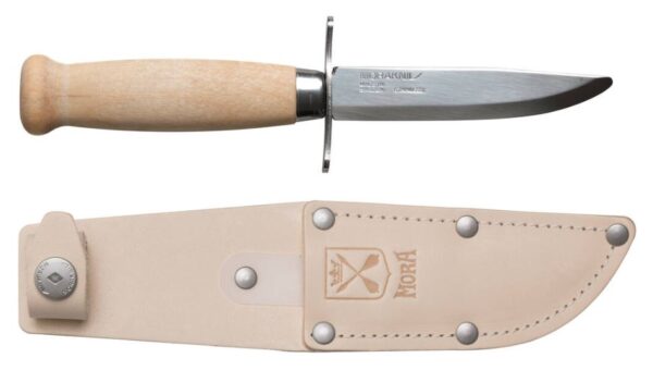 7391846026150_1 Laste nuga Morakniv Scout 39 Safe, topelt sõrmekaitse ja nahast vutlariga, Natural