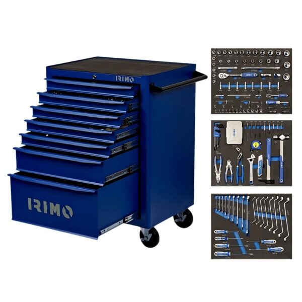8414909249309_1 Irimo ratastel tööriistakäru, 7 sahtliga, sinine, 208 tööriista/tarvikuga