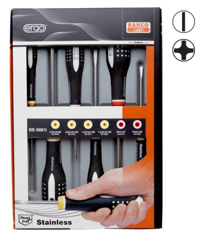 BE-9881I INOX Kruvikeerajate komplekt ERGO™ 6 osa - SL3,0/4,0/5,5/6,5; PH1/2
