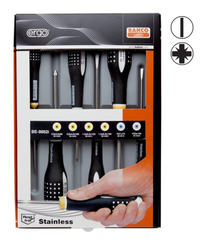 BE-9882I INOX Kruvikeerajate kmpl. ERGO™ 6 osa - SL3,0/4,0/5,5/6,5; PZ1/2