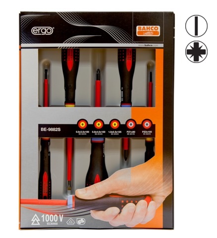 BE-9882S Elektriku kruvikeerajate kmpl. ERGO™ 5 osa - SL3,0/4,0/5,5; PZ1/2 - 1000V VDE