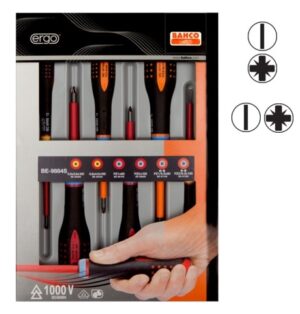 BE-9884S Elektriku kruvikeerajate kmpl. ERGO™ 6 osa - SL3,0/4,0; PZ1/2; Combi PZ1/SL5, PZ2/SL6 - 1000V VDE
