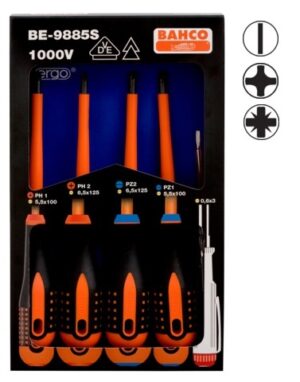 BE-9885S Elektriku kruvikeerajate kmpl. ERGO™ 5 osa - SL3,0 tester; 2xSL/PH; 2xSL/PZ - 1000V VDE